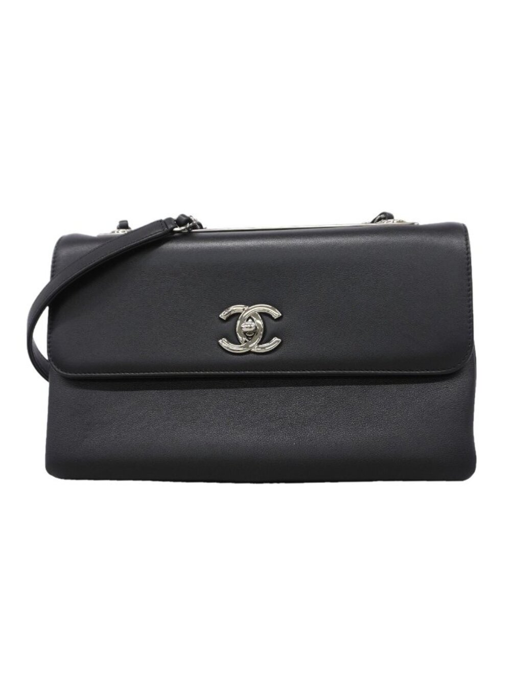 Chanel Shoulder Bag Leather Black Silver